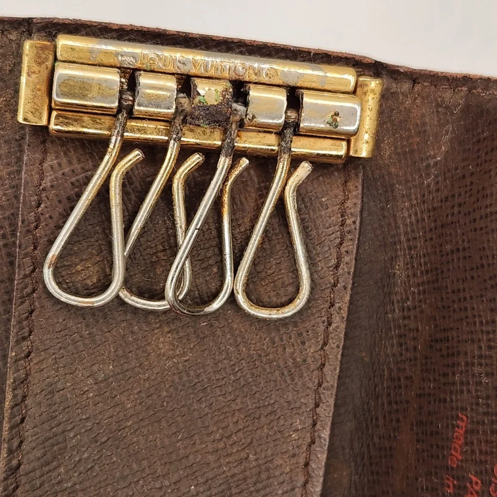 Louis Vuitton Damier Ebene 4 Key Holder Case Brown Canvas Wallet Made in France